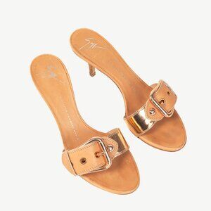 Giuseppe Zanotti Camel Leather Buckled Mule Sandals
